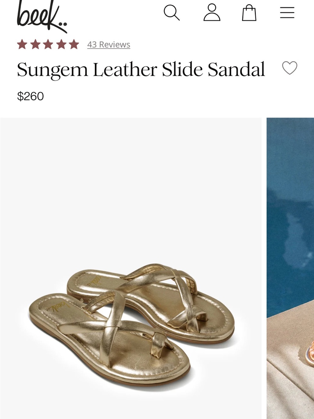 Sold out beek Sungem Leather Slide Sandal — Metallic Gold- new never worn